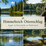 Himmelteich Ottenschlag im Waldviertel - Ferienwohnungen Gutenbrunn Collage vom Himmelteich bei den Ferienwohnungen Anna & Herbert Gutegenbrunn mit Angler und Bank im Waldviertel für einen erholsamen Natururlaub.
