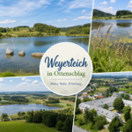 Weyerteich u prázdninových apartmánů Anna & Herbert Gutegenbrunn – prázdninové apartmány Gutenbrunn Koláž zachycující rybník Weyerteich a okolí u prázdninových apartmánů Anna & Herbert Gutegenbrunn ve Waldviertelu – ideální místo pro bezbariérovou dovolenou v přírodě.