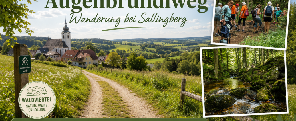 Wandern beim Augenbründlweg im Waldviertel - Ferienwohnungen Gutenbrunn Infografik zum Augenbründlweg bei Sallingberg nahe der Ferienwohnungen Anna & Herbert Gutegenbrunn mit Wandergruppen und Waldidylle im Waldviertel.