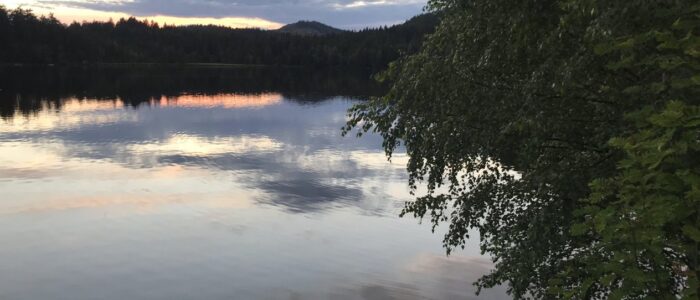 Naturidyll bei den Ferienwohnungen Anna & Herbert Gutenbrunn Ruhiger See im Waldviertel bei Sonnenuntergang nahe der Ferienwohnungen Anna & Herbert Gutenbrunn, ideal für barrierefreie Erholung in der Natur.