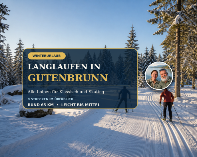 Langlaufen in Gutenbrunn auf klassischer Spur und Skatingbahn im verschneiten Weinsbergerwald