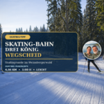 skating-rink-drei-koenig-wegscheid-gutenbrunn - Празнични апартмани у Гутенбруну Скијаши на дугим стазама који користе клизајућу технику на широком, уређеном зимском стазу у снегом покривеном Вајнсбергервалду, са детаљима тура и Аном и Хербертом