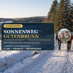 Sonnenweg Gutenbrunn – Winterwandern zum Edlesberger See - Ferienwohnungen Gutenbrunn Sonnenweg Gutenbrunn mit Winterwanderern und Blick über die verschneite Waldviertler Landschaft