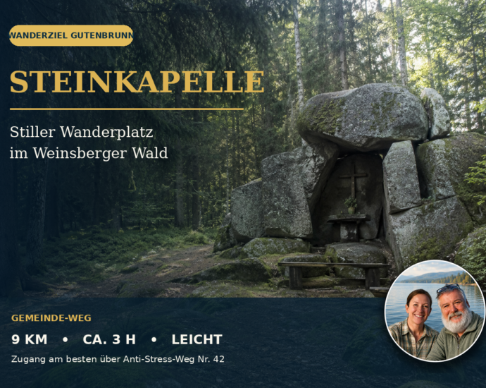 Steinkapelle bei Gutenbrunn als natürliche Granitformation im Weinsberger Wald mit Anna und Herbert