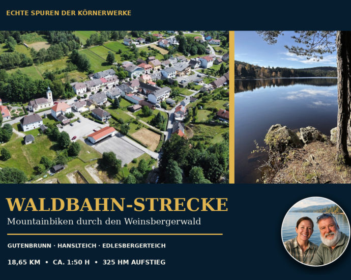 waldbahn-strecke-gutenbrunn - Ferienwohnungen Gutenbrunn chtes Luftbild von Gutenbrunn und echtes Foto des Edlesbergerteichs mit dem Titel Waldbahn-Strecke Gutenbrunn